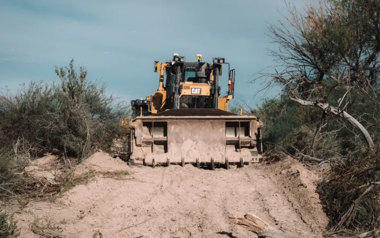 Construction in Santa Elena Canyon, where contractors are clearing a dirt road with bulldozers within the boundaries of the national park