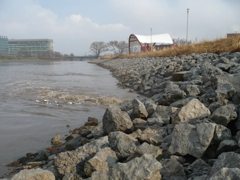 plastics near stormwater discharge