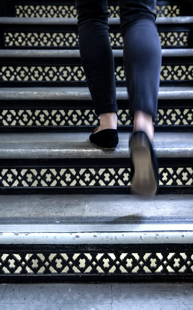 Sierra intern Jules Zucker races up the steps.