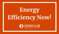 Sign in Sierra Club Orange reading "Energy Efficiency Now!" 