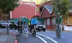 Family riding bikes in Mill Valley