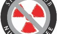 Sierra Club Nuclear Free with cross over radioactive symbol