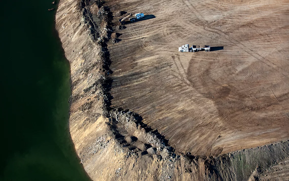 Trucks transport dirt and sediment to rebuild the South Bay’s wetlands.