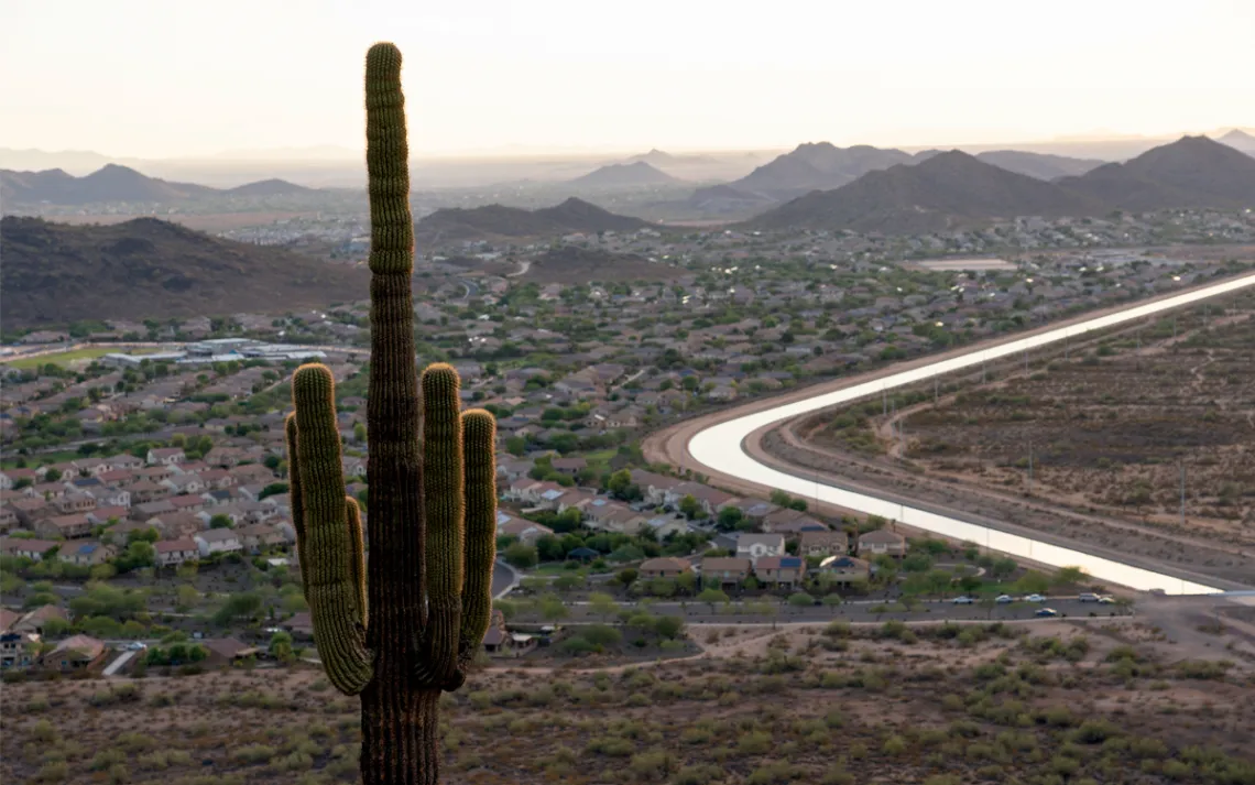 The 336-mile-long Central Arizona Canal delivers a third of Arizona’s water from the Colorado River to the state’s cities and farms. 