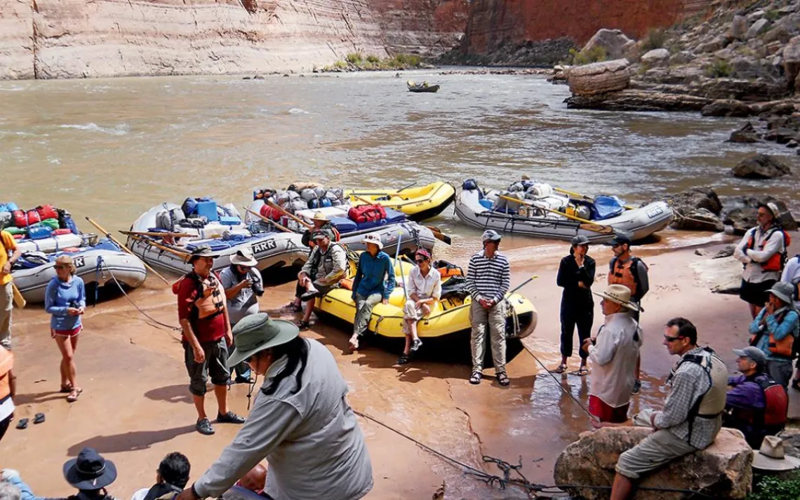 A lunchtime pullout and shady spot for the daily strategy session in the Grand Canyon. 