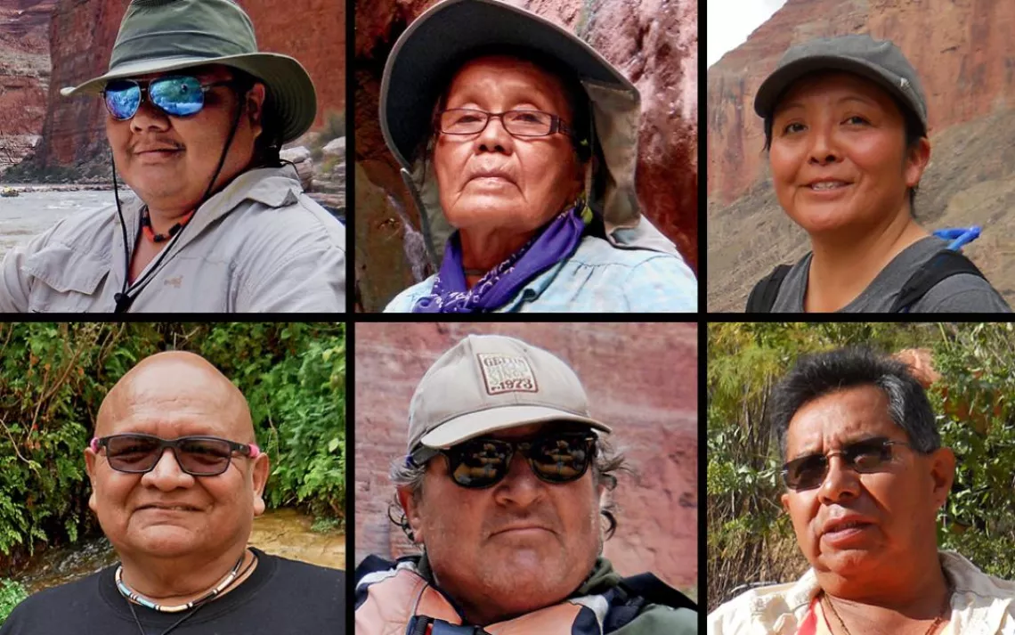 Bonded by the Colorado River (clockwise from top left): Bennett Wakayuta, Earlene Reid, Sarana Riggs, Octavius Seotewa, Lorenzo di Bonaventura, and Merv Yoyetewa. 