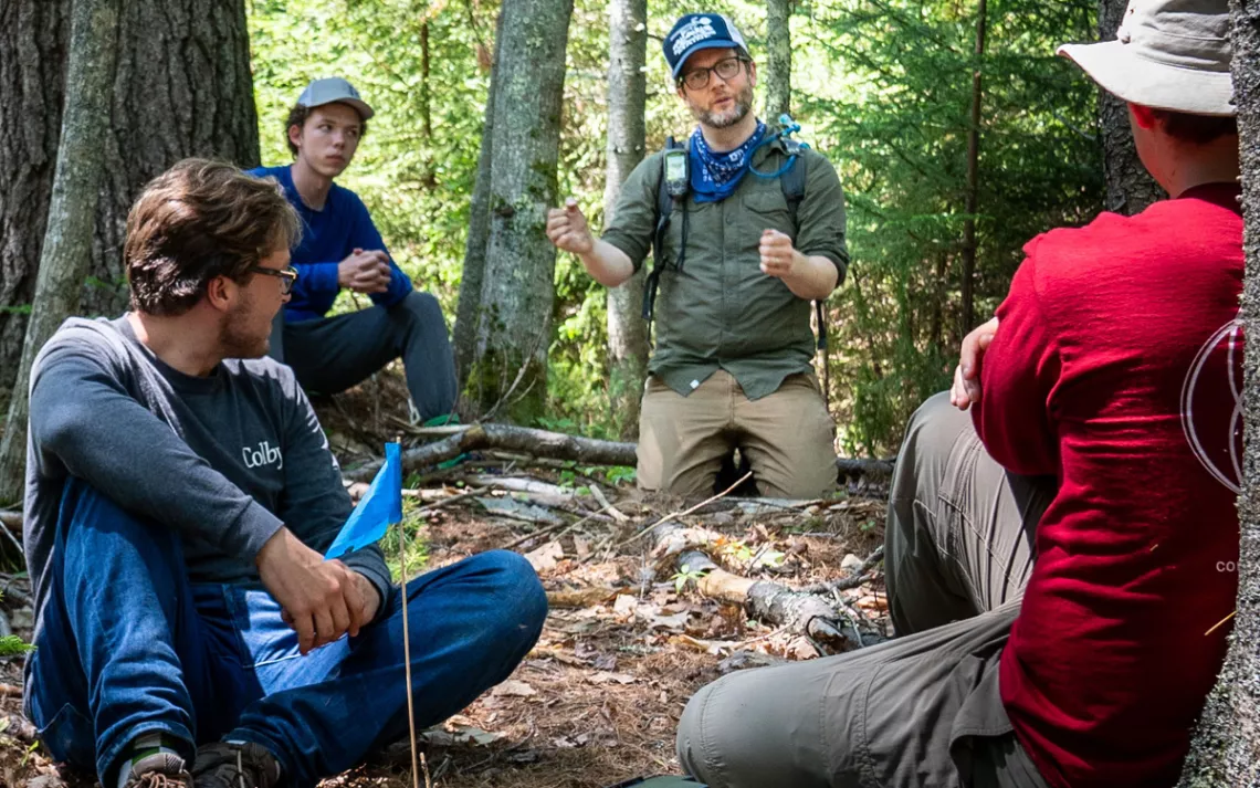Colby College assistant professor of environmental studies Justin Becknell teaches forest ecology.