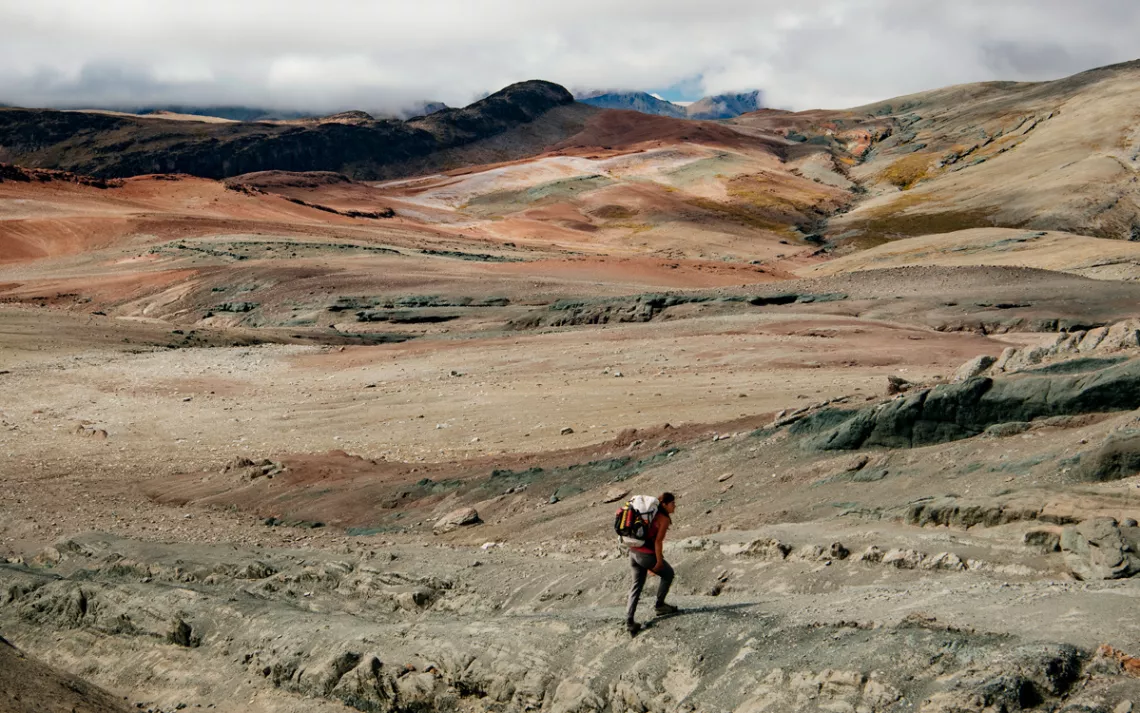 Nadine Lehner, cofounder of Chulengo Expeditions, explores the mountains on the edge of Chile's new Patagonia National Park.