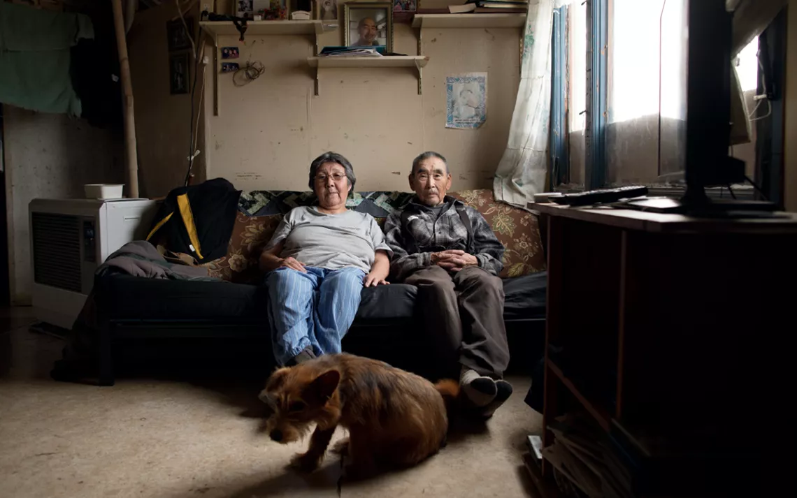 Mary and Mark George in their home in Newtok, Alaska