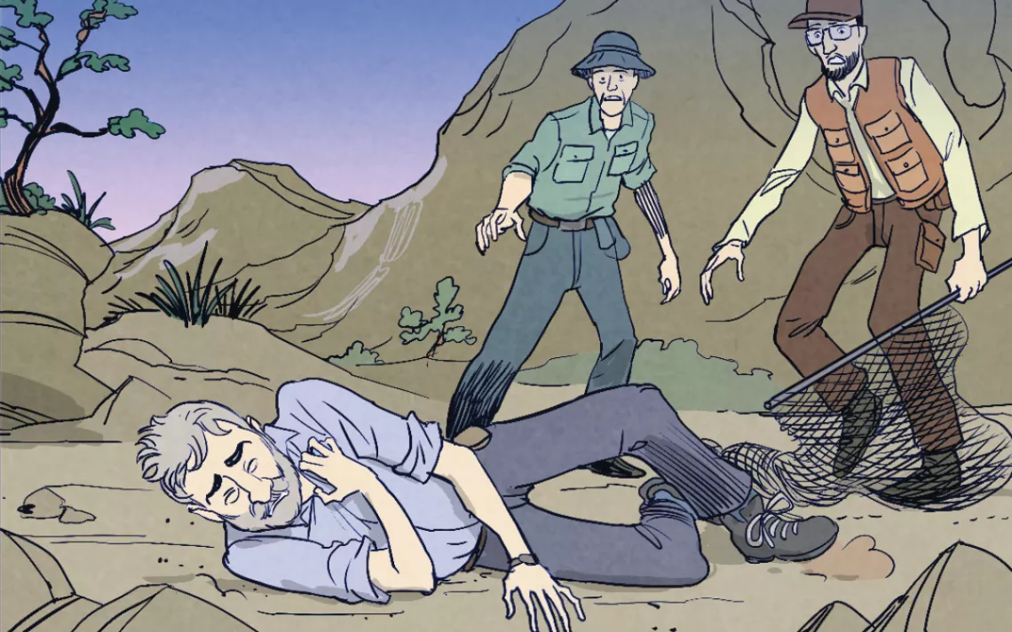 A man has a heart attack in the desert. What happens next?