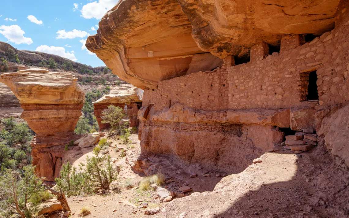 Named after its lunar pictograph, the Moon House is a multiroom cliff dwelling on Cedar Mesa, dating to the 1200s A.D. It has been affected by looters who have swept the site of its artifacts and has been threatened by overuse from visitors. 