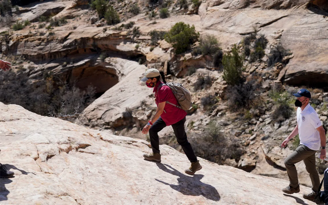 Haaland hikes in Bears Ears National Monument with tribal leaders and Utah politicians.