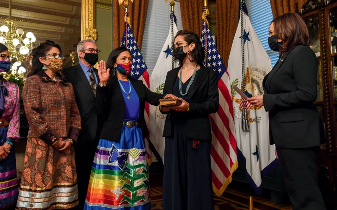 Deb Haaland is sworn in as the nation's first Native interior secretary. 