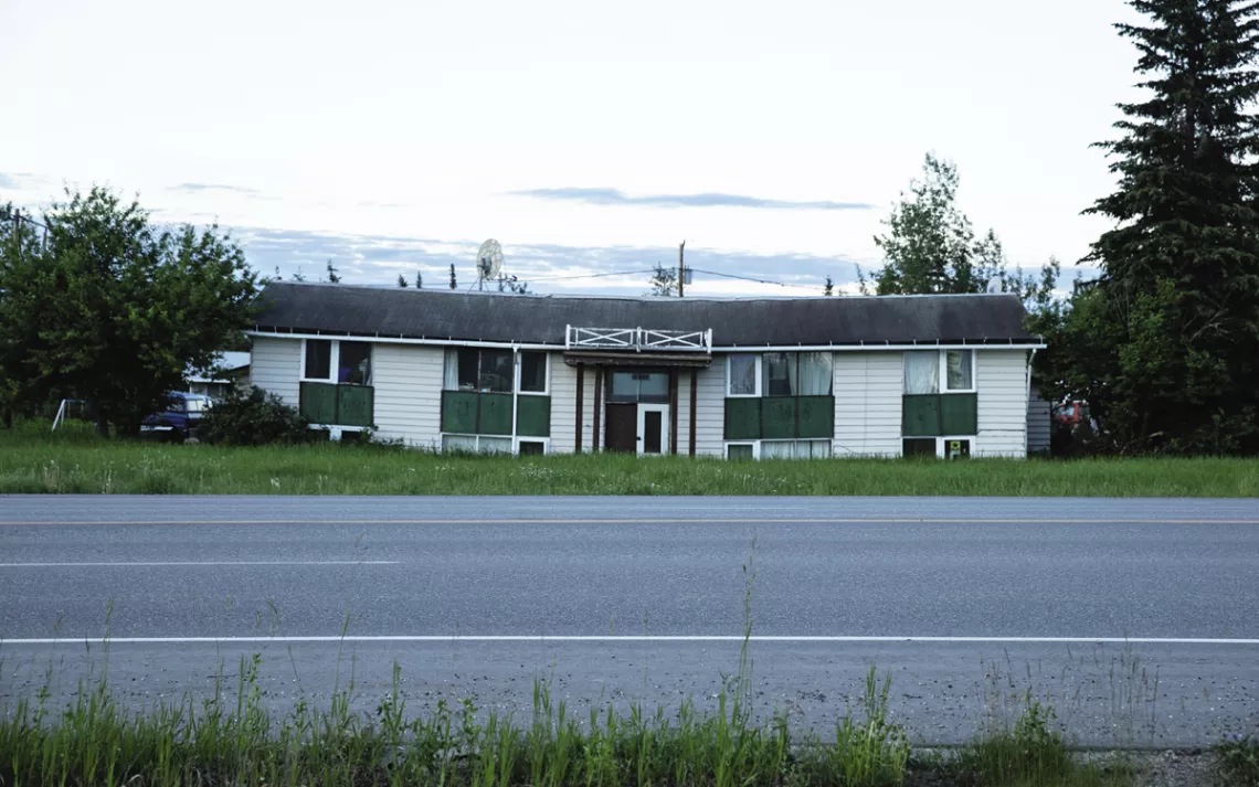 A slow-moving disaster: Some densely populated sections of Fairbanks are vulnerable to permafrost thaw. Here, an apartment building slumps on its foundation.