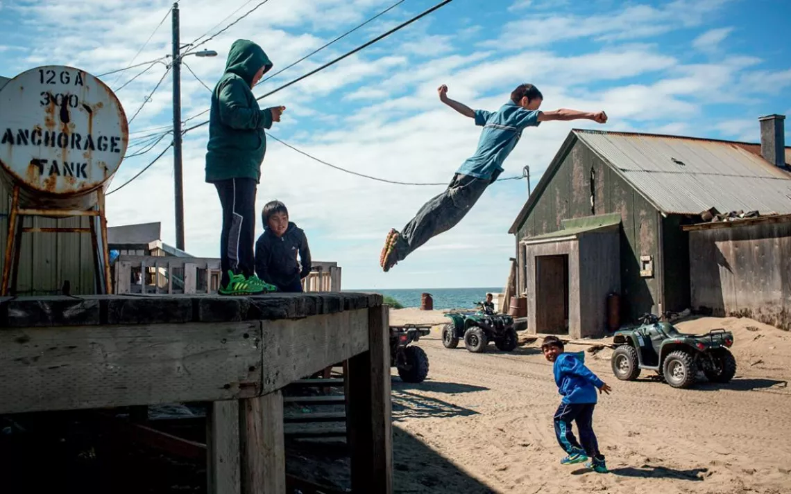 Inupiaq children play in Shishmaref, Alaska