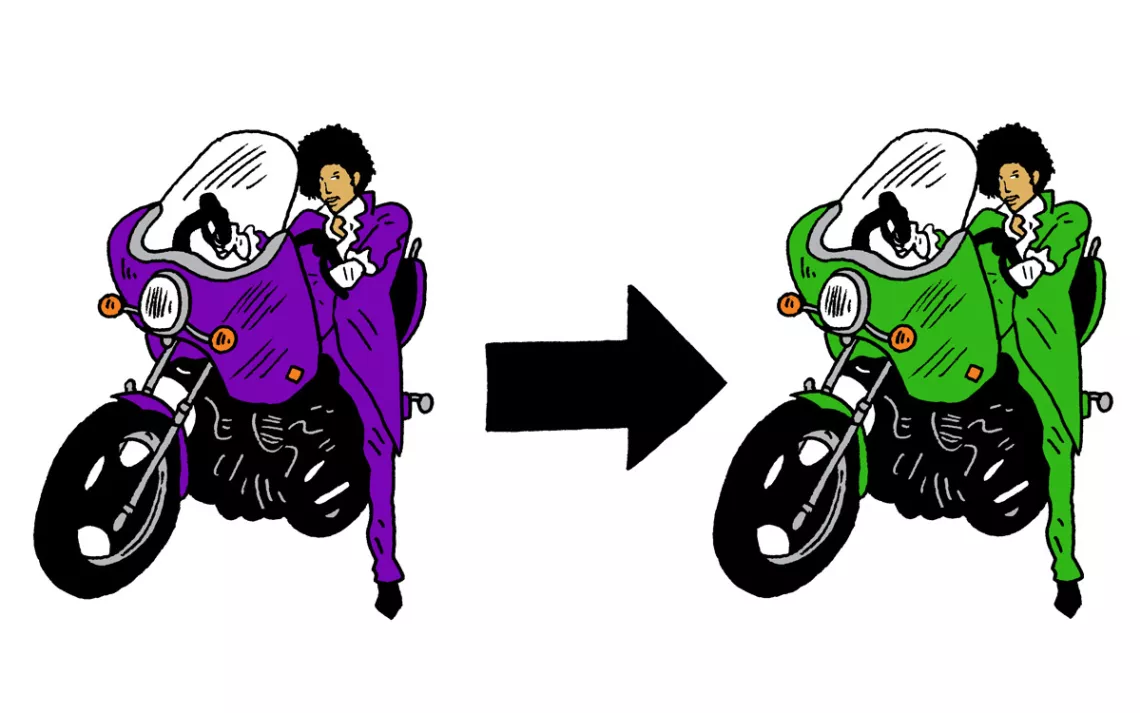 Prince dressed in purple and also dressed in green