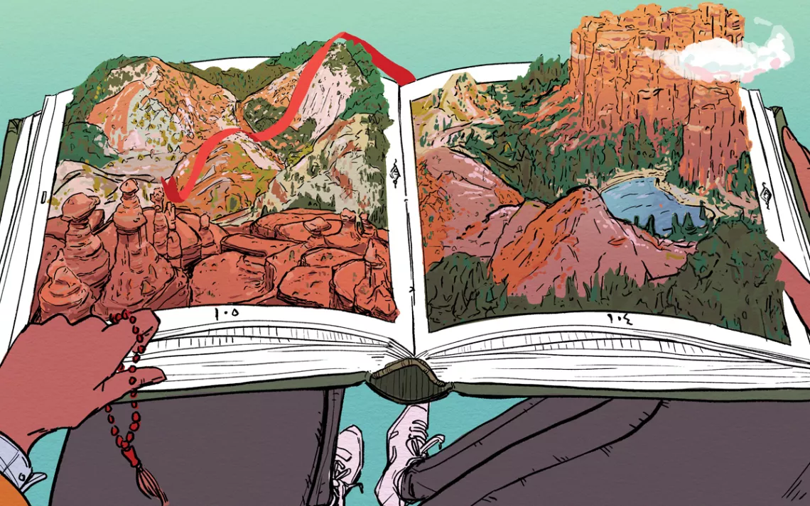 Illustration of nature in an open book