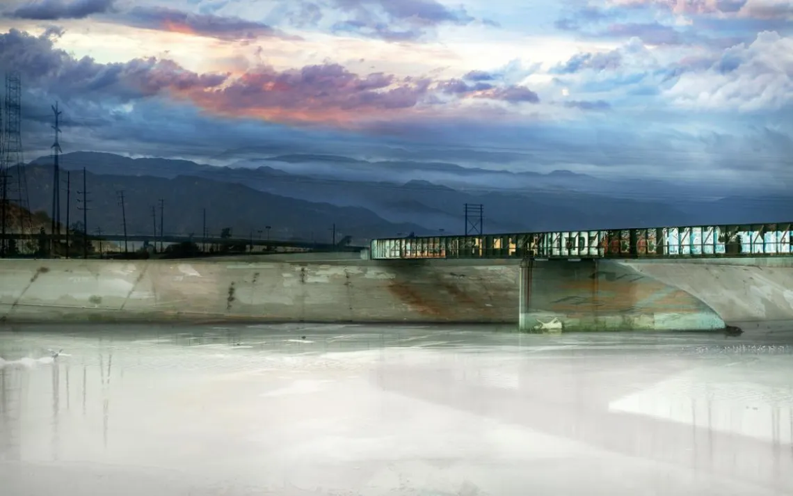 A multilayered photograph combines scenes from the L.A. River around East Compton with others along the 51-mile waterway.