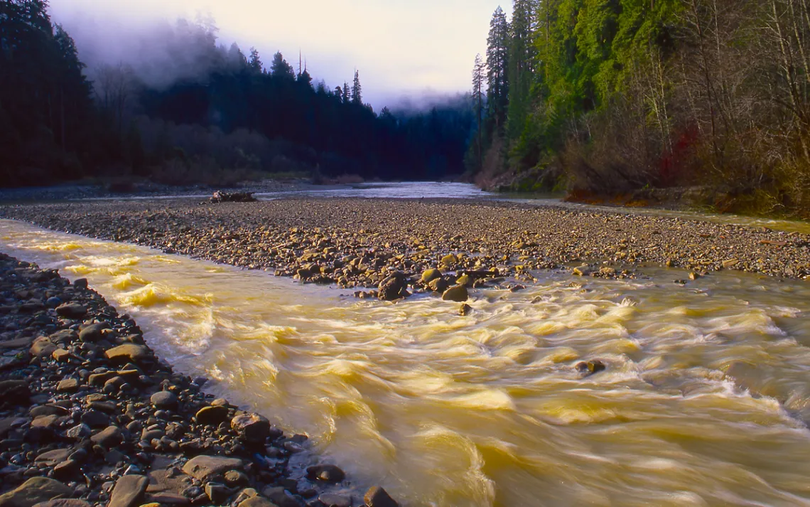 The Van Duzen River joins Northern California’s Eel River not long before it empties into the Pacific Ocean.