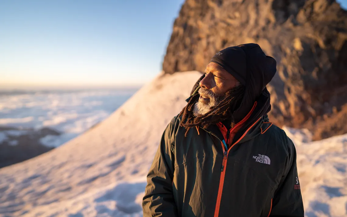 Team leader Phil Henderson, enjoying the view during a training trip on Mt. Rainier.