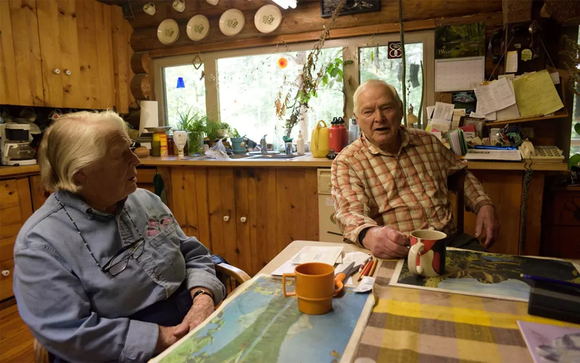 Jeanne and Frank Moore talk wild steelhead conservation at their home above the North Umpqua River in the southern Oregon Cascade Mountains.