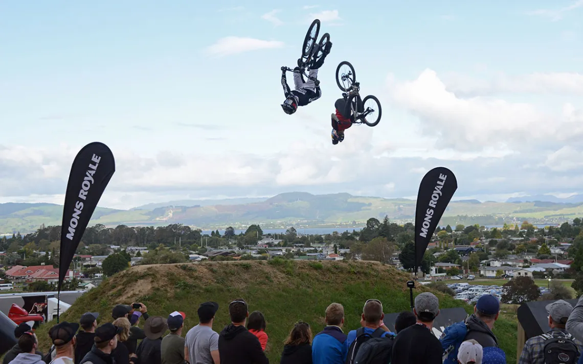 Mountain biking flips in the air