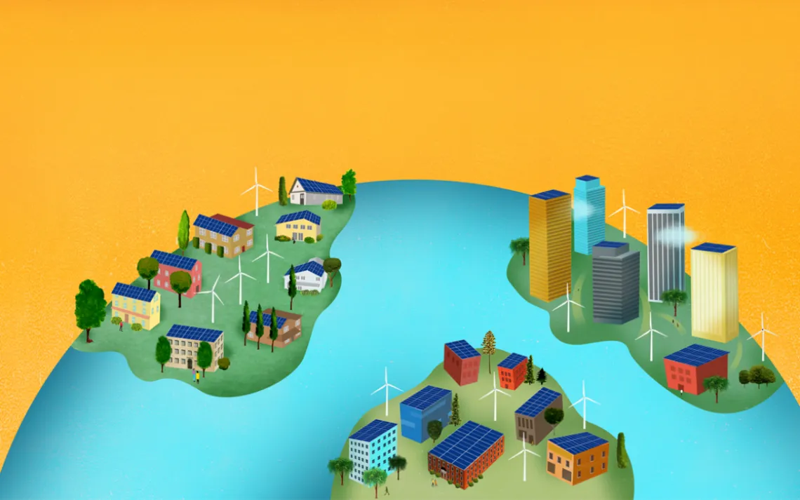 Illustration of small cities on the earth