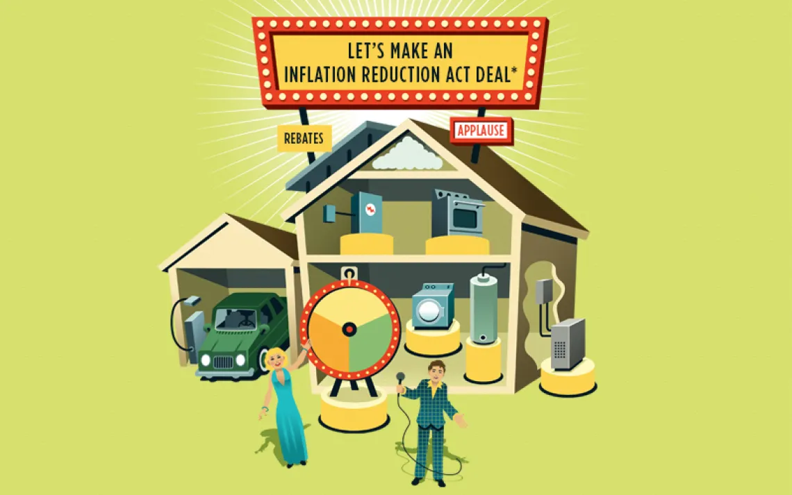 A cartoon illustrates the side of a house and a game show set.