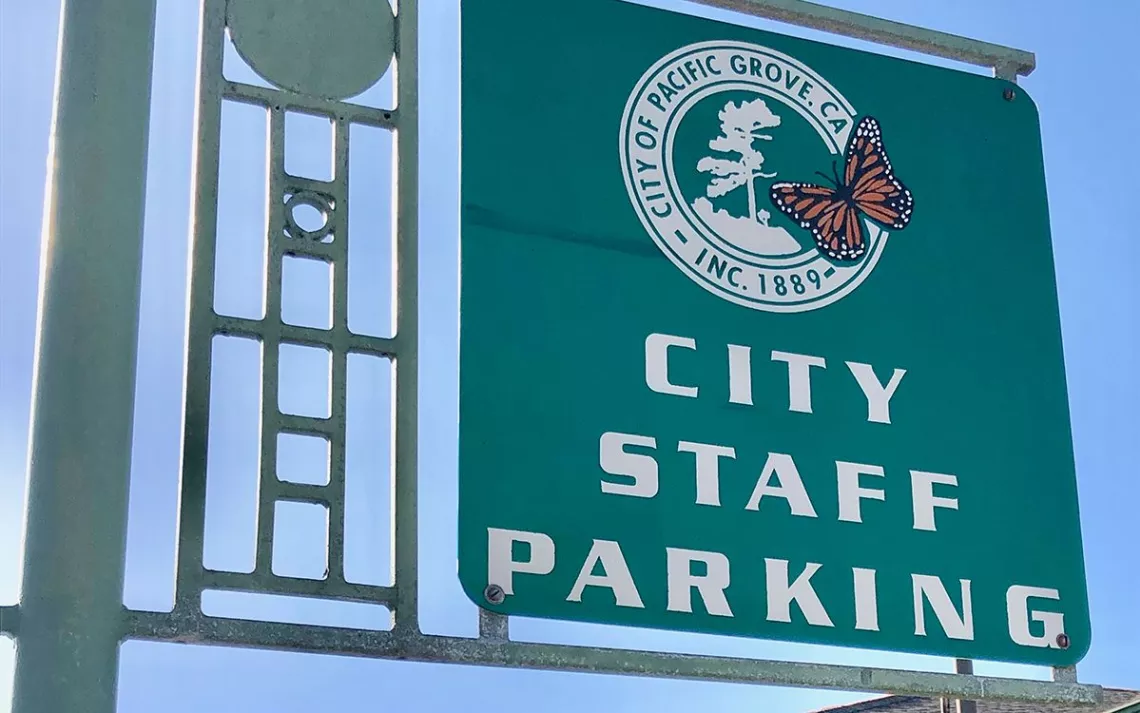 Pacific Grove City Staff Parking sign