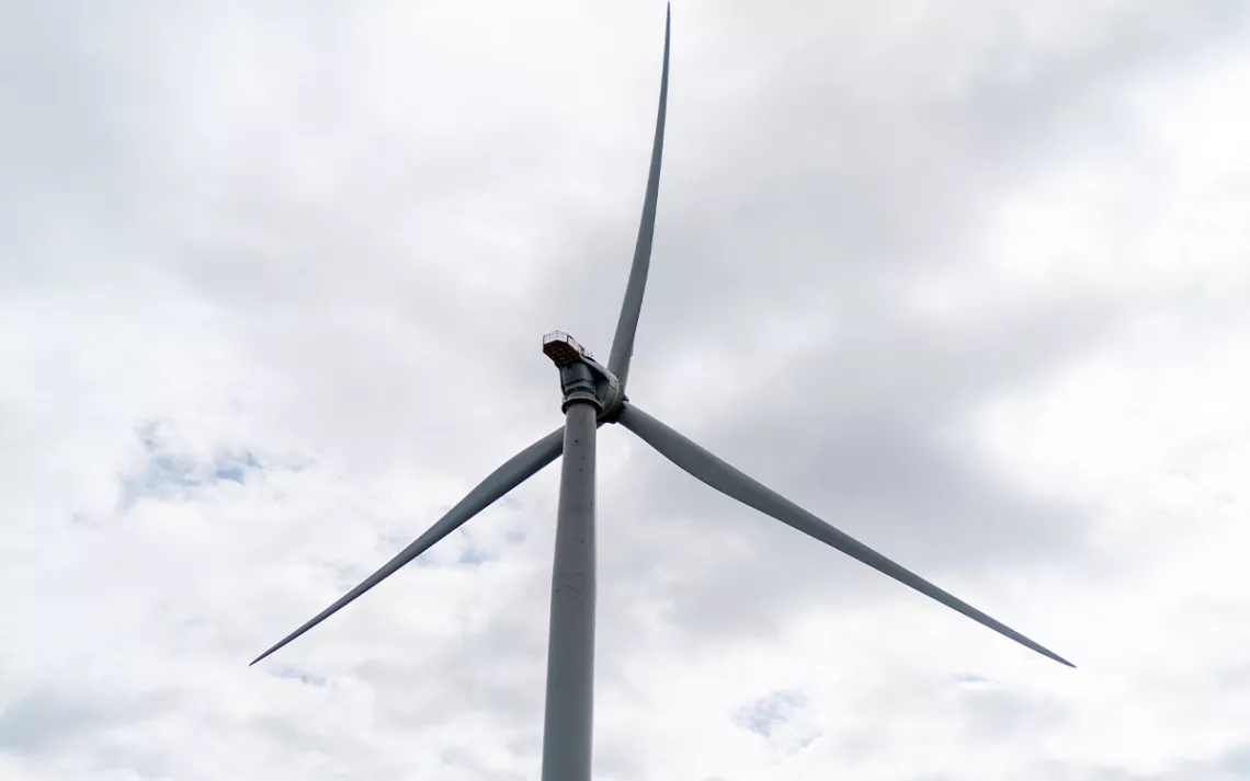 One of five turbines of America's first offshore wind farm, owned by the Danish company, Orsted, stands off the coast of Block Island, R.I., Monday, Oct. 17, 2022.
