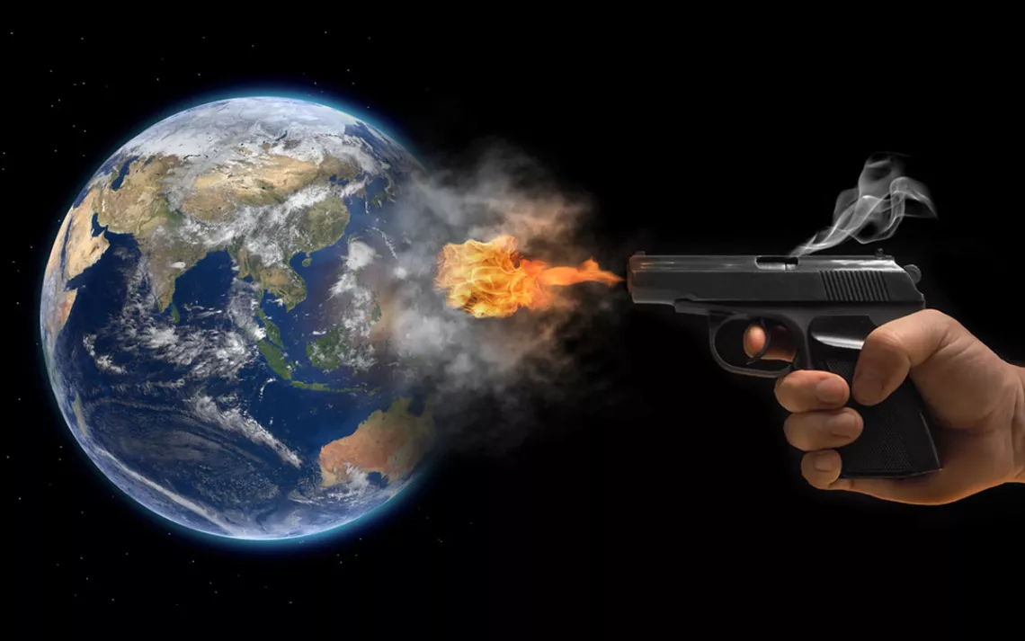image of a gun firing at the earth
