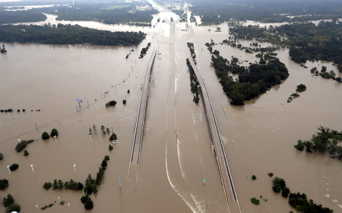 Interstate 69 is covered by floodwaters from Harvey, in Humble, Texas.