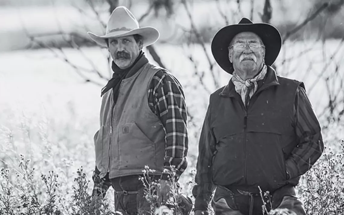 The proposed Tongue River rail line would cut right through the middle of Clint (left) and Wally McRae's Rocker Six ranch. "Why should we have to give up our property rights for this railroad?" Clint asks.