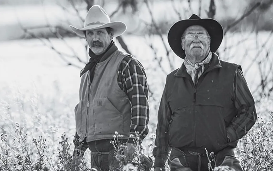 The proposed Tongue River rail line would cut right through the middle of Clint (left) and Wally McRae's Rocker Six ranch. "Why should we have to give up our property rights for this railroad?" Clint asks.