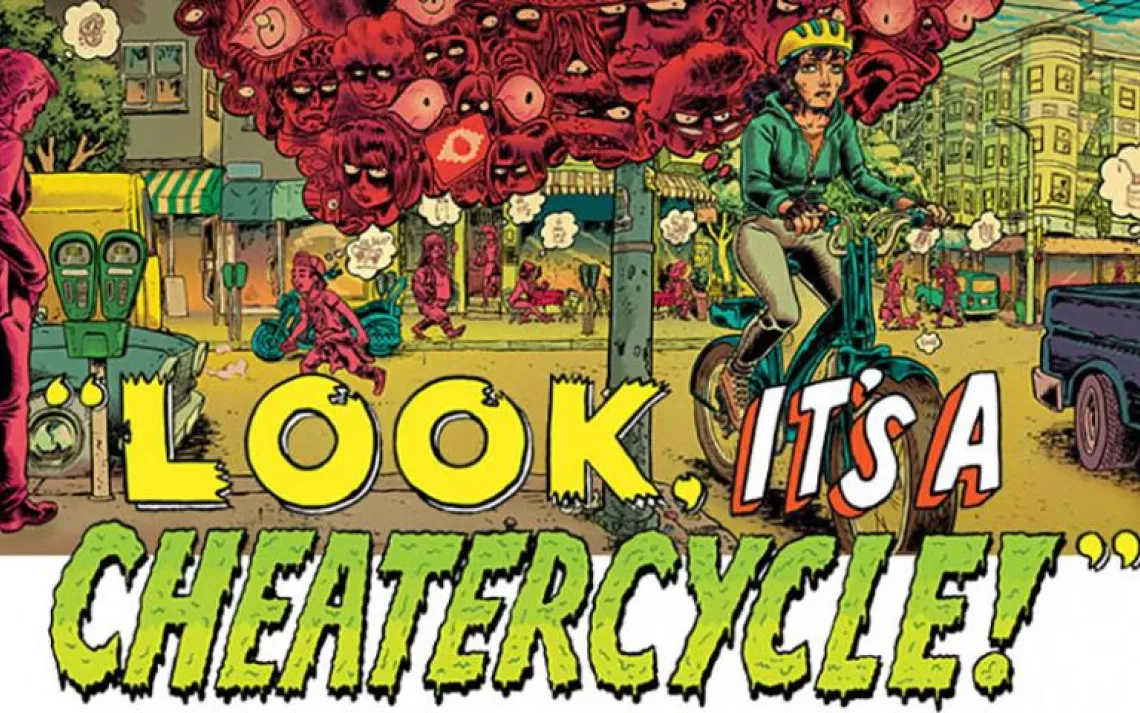 illustration of a person riding an ebike