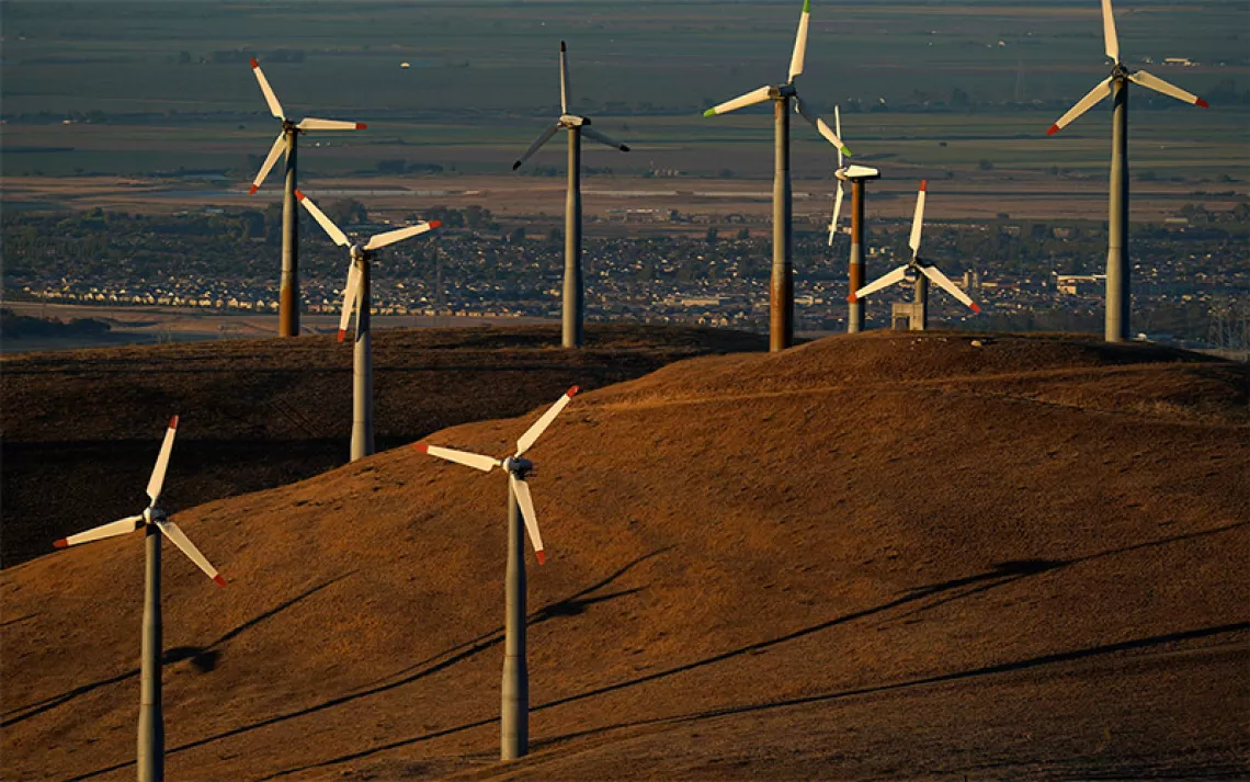 Wind turbines operate in Livermore, CA