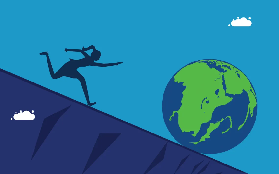 Illustration of a person chasing a globe