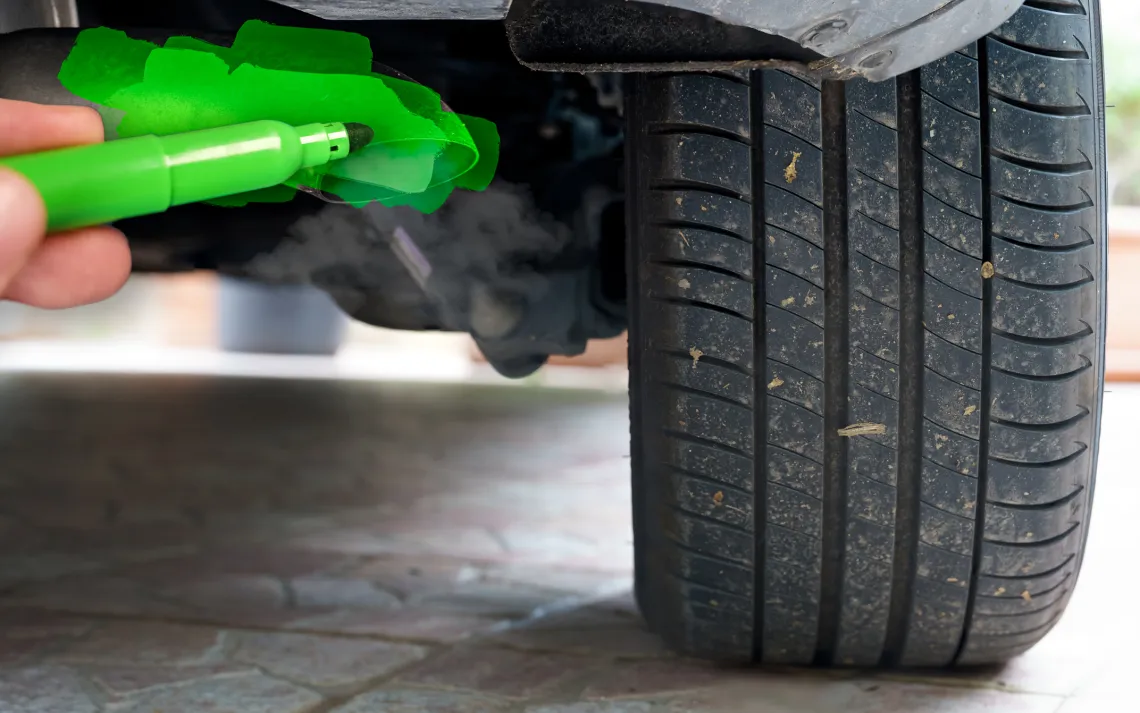 green marker coloring a car exhaust green