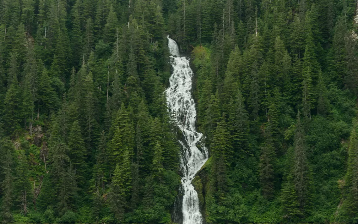 Waterfalls tumble into Red Bluff Bay, Baranof Island, Tongass National Forest Alaska's Alexander Archipelago. 