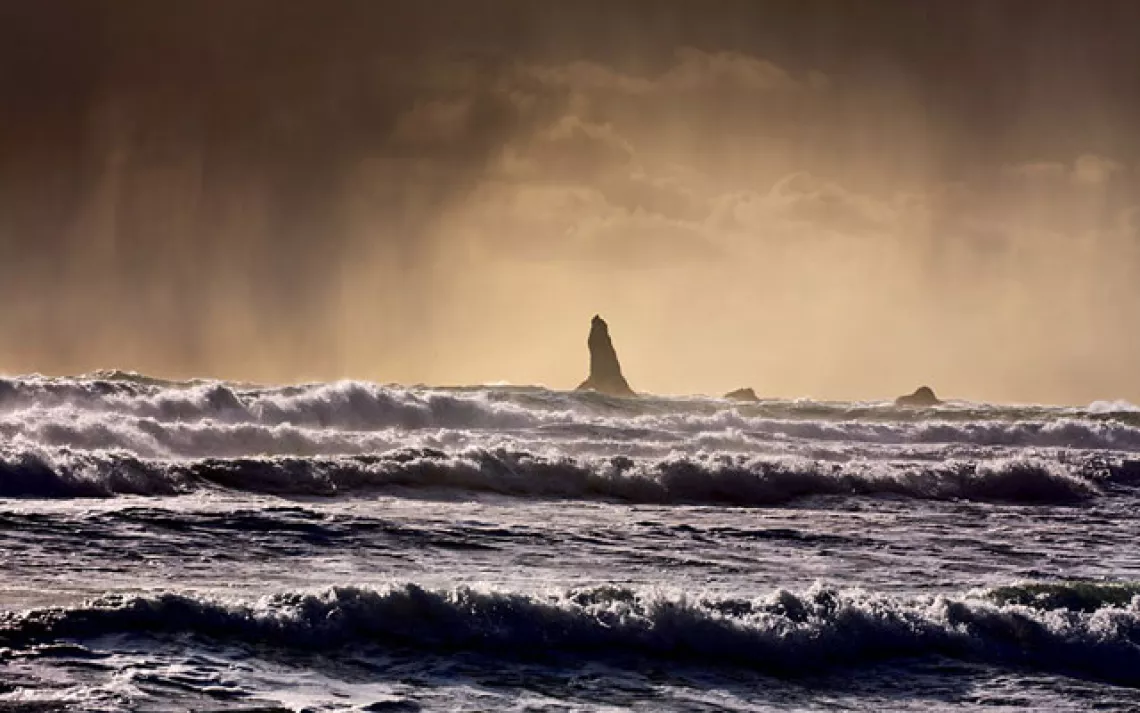 Over thousands of years the Pacific has battered the Olympic coastline inland. The iconic rock towers, called "sea stacks," are vestiges of the ancient coast.
