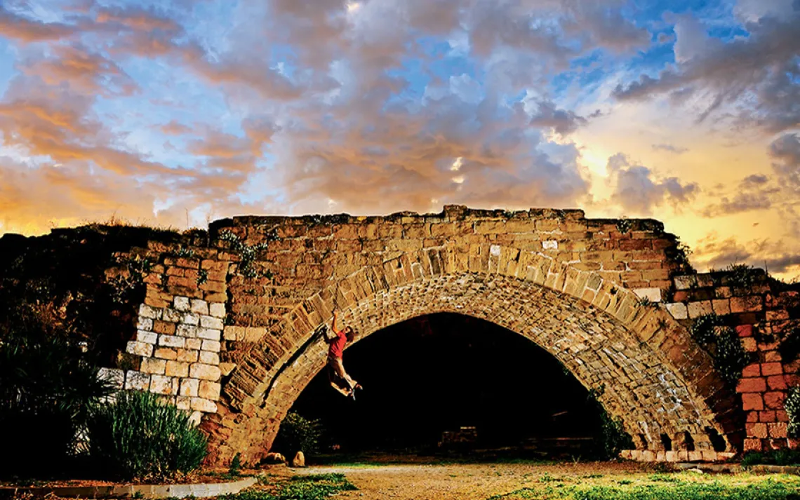climbing on a bridge in Spain