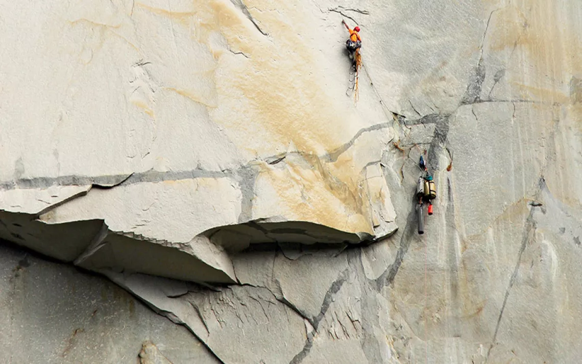 climber on Nine O'Clock Roof on El Capitan's Zenyatta Mondatta