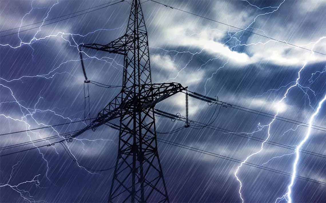 High voltage tower and lightning strike