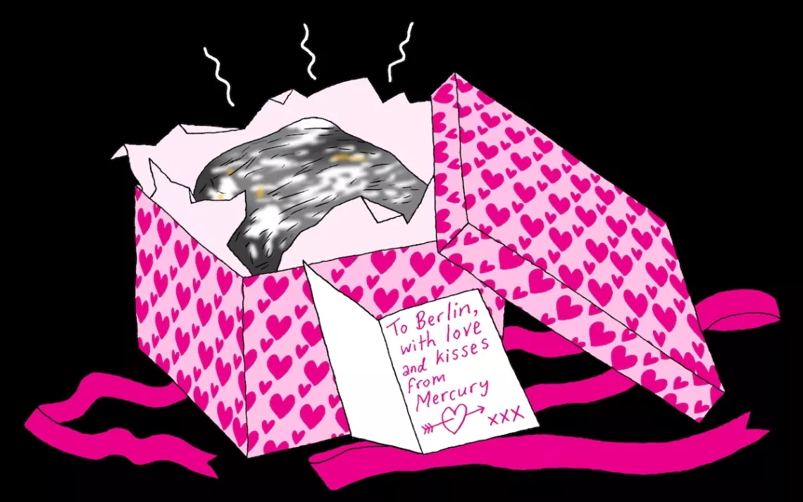 illustration of a gift box containing a meteor
