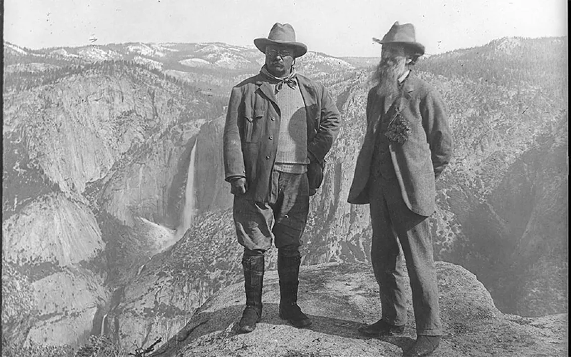 Theodore Roosevelt and John Muir on Glacier Point, Yosemite Valley, California, in 1903.