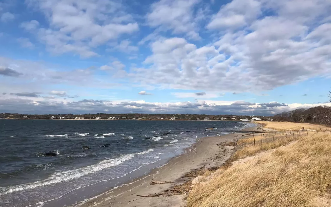 Boulders were added to a restored beach along Shinnecock Inlet to help with erosion