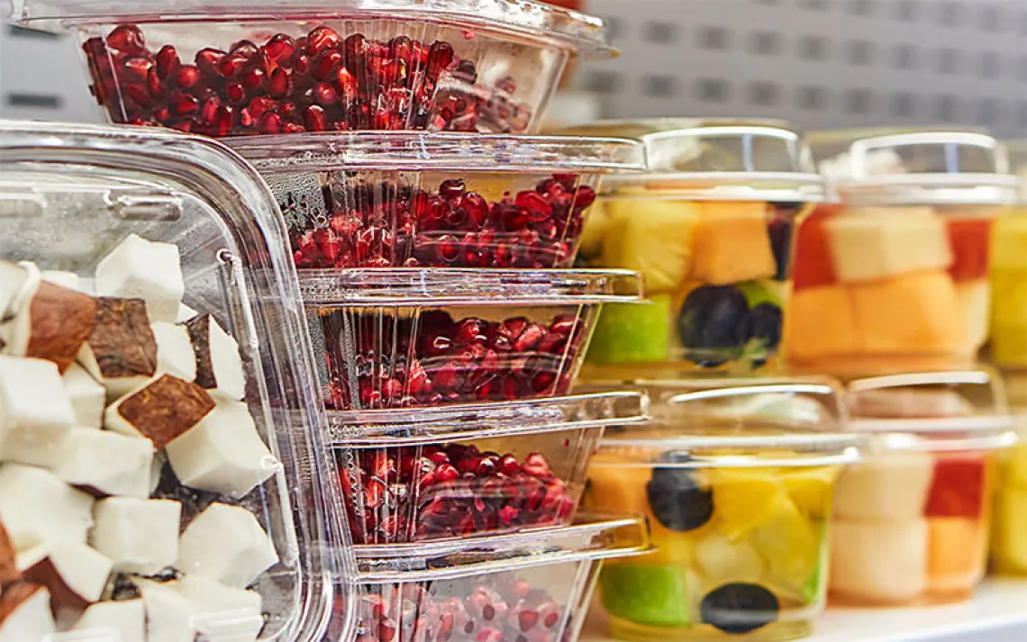 Cut fruit in plastic