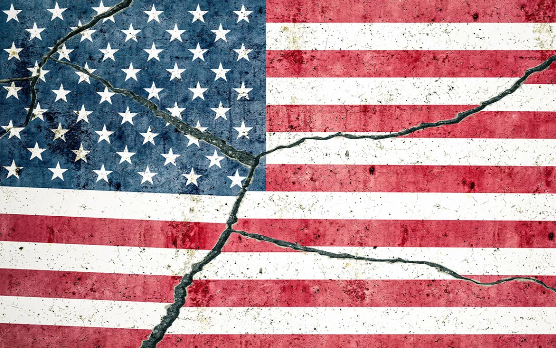 American flag with a crack