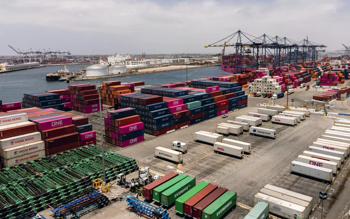 Colorful containers stacked up at the Port of Long Beach