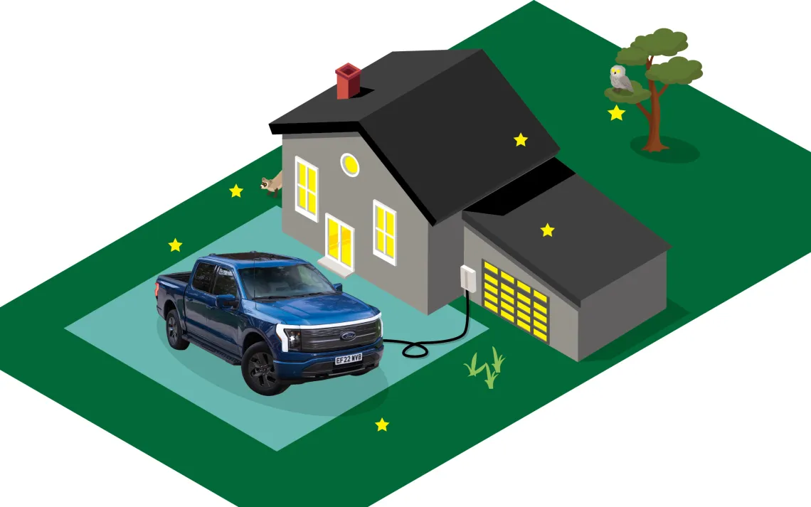 illustration of a house with an EV charging outside